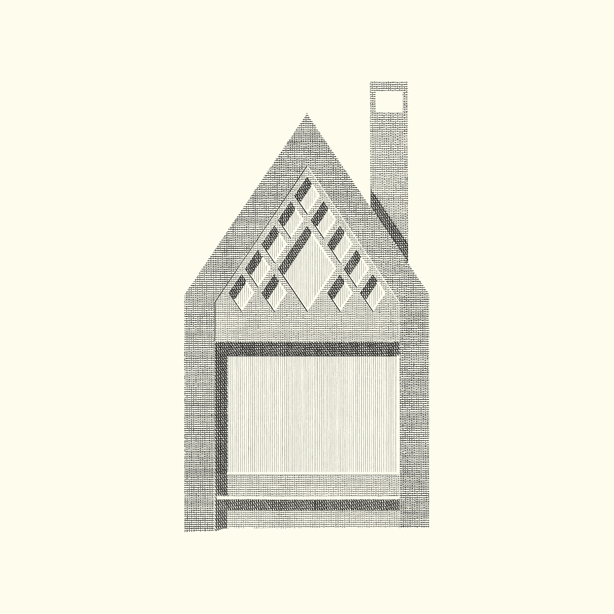 Technical pen drawing of the proposed east elevation for Glen Aray TRS, featuring a large ground-floor picture window and diamond-patterned gable openings overlooking the Glen Aray valley.